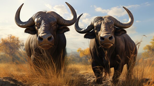 Buffalo pair roaming in Africa