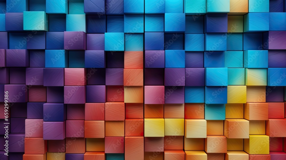 Poster abstract arrangement of colorful wooden blocks symbolizing a spectrum of creativity