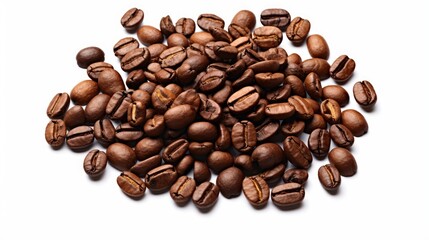 Fototapeta premium Coffee beans are stacked atop a white surface