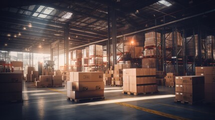 Blurry warehouse with boxes
