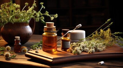 Alternative medicine on wooden surface