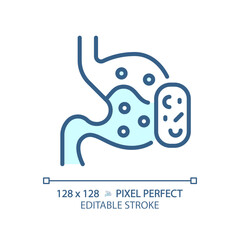 2D pixel perfect editable blue digestive system with medicine icon, isolated monochromatic vector, thin line illustration representing metabolic health.