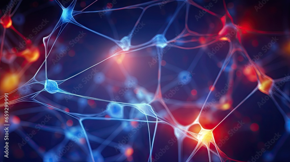 Aufkleber Colorful abstract background with mesh elements illustrating neural connections in AI on a global 3D network