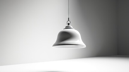 3D illustration of minimalist hospitality with floating white service bell and shadow in monochrome