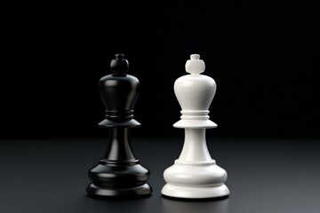 Chess concept: white queen, black pawn on black background. 3D render. Generative AI