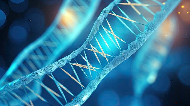 Close up 3D image of a light blue DNA strand in full screen