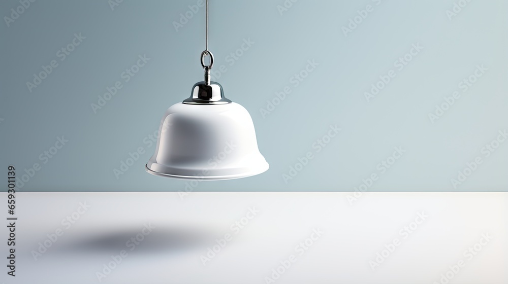 Wall mural 3d illustration of minimalist hospitality with floating white service bell and shadow in monochrome