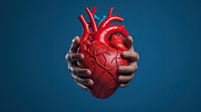 3D rendering of red heart shape with a muscle arm line symbolizing exercise for a healthier heart and improved cholesterol levels