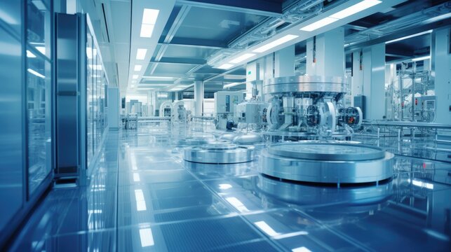 Automated material system lines for wafers in semiconductor production fab cleanroom