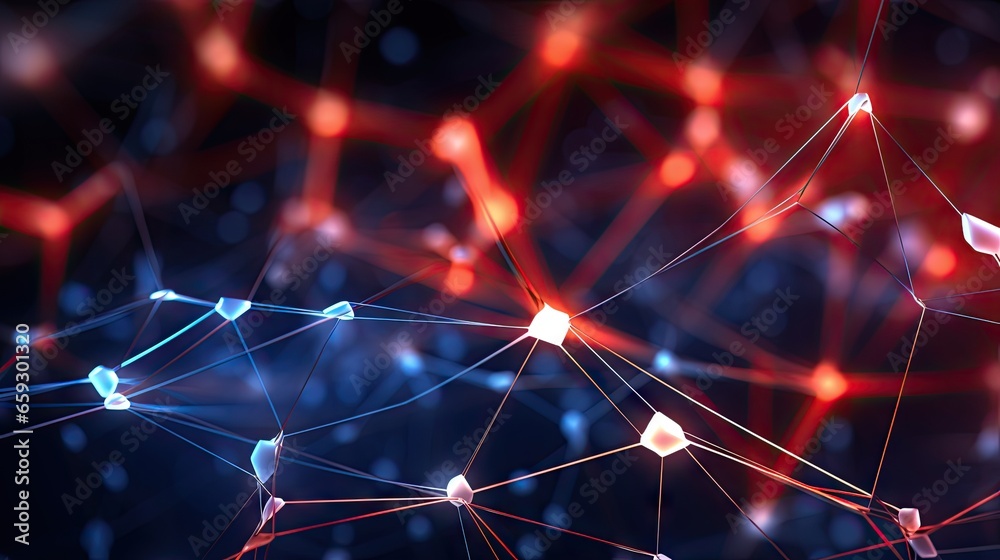 Poster Colorful abstract background with mesh elements illustrating neural connections in AI on a global 3D network