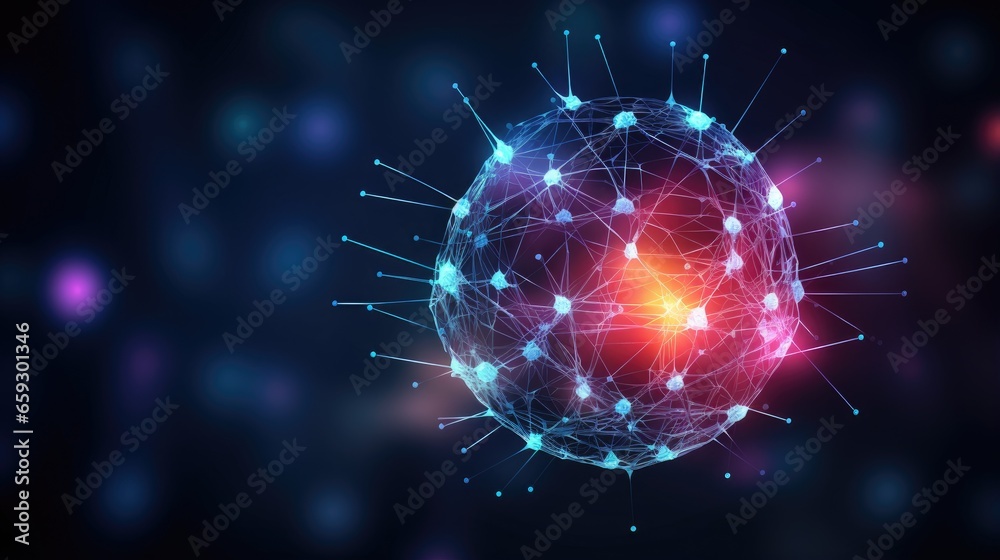 Aufkleber Digital technology network Big Data effect connected nodes cluster network abstract connection background lines sphere