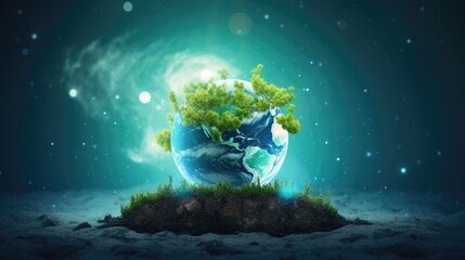 Earth tree with blue abstract background representing Environmental Technology Earth day Energy saving Environmentally friendly csr and IT ethics Elements provided by NASA - obrazy, fototapety, plakaty