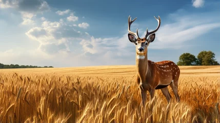 Fotobehang Buck Roe Deer in Surrey field © vxnaghiyev