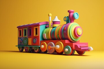 Colorful toy train with 3D design. Generative AI
