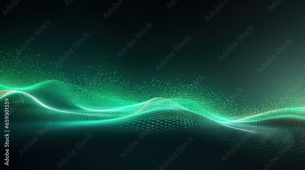 Aufkleber Abstract digital background with a screen gradient texture in green and a wave of light 3D rendering