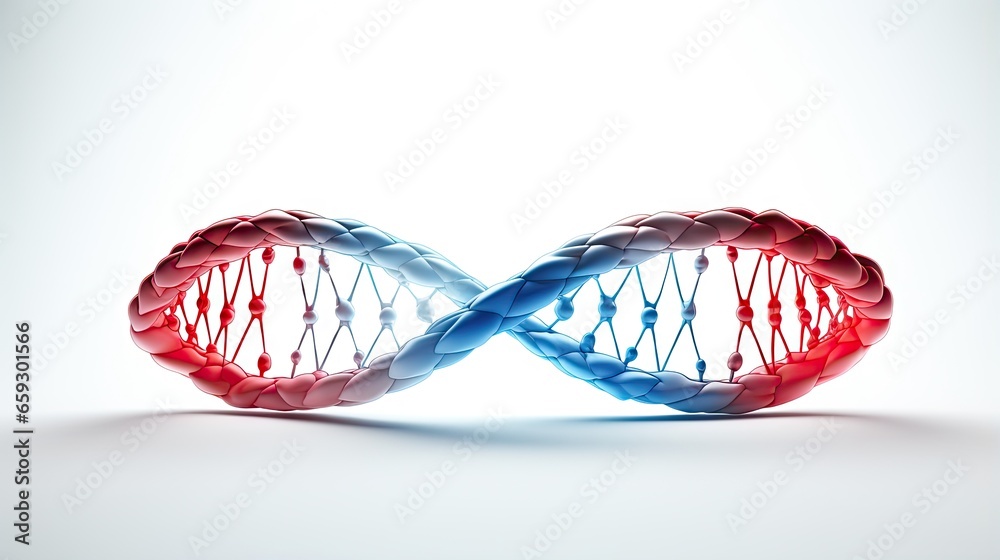 Poster 3D rendering of DNA icon in blue and red on white backdrop