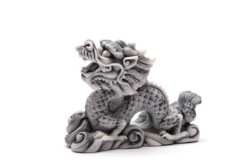 Gray dragon statue isolated on a white background. The symbol of 2024. Happy Chinese New Year.