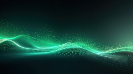Abstract digital background with a screen gradient texture in green and a wave of light 3D rendering - obrazy, fototapety, plakaty