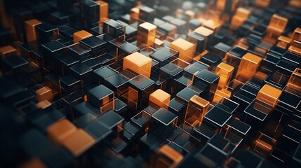 Obraz premium A dynamic composition of abstract elements forming strategic patterns, allowing space for text, background image, AI generated