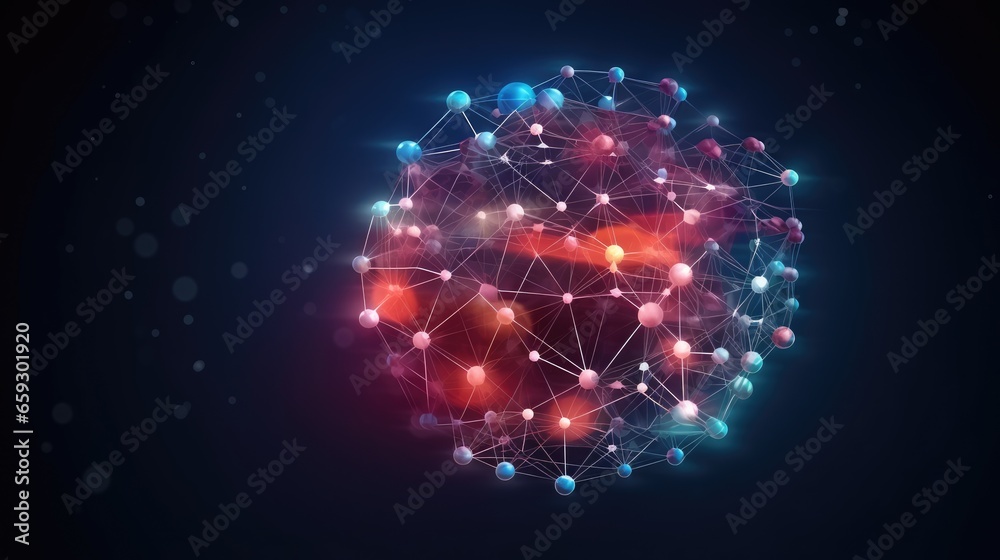 Aufkleber Digital technology network Big Data effect connected nodes cluster network abstract connection background lines sphere