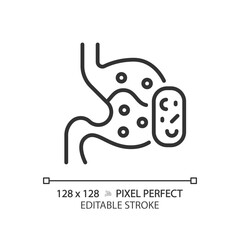 2D pixel perfect editable black digestive system with medicine icon, isolated monochromatic vector, thin line illustration representing metabolic health.