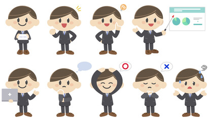 Set of businessman character illustration, cartoon style
