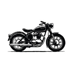 Obraz premium Retro motorcycle, black and white detailed vector illustration isolated without backdrop, chopper., cafeIcon of a stylish vintage motorbike with details for decoration and design without a background 