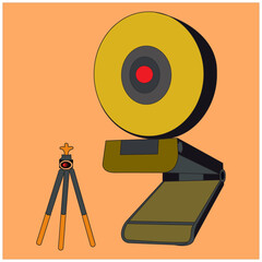 Best Web, Camera, Vector, Colourful, Illustration, of a camera and a stan. 