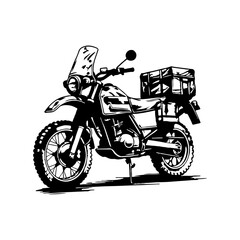 vintage scrambler motorcycle, vintage enduro, Retro motorcycle, black and white detailed vector illustration isolated without backdrop, chopper. Icon of a stylish vintage motorbike 