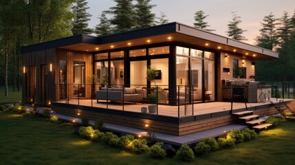 Modular wooden house. Modern and elegant style.