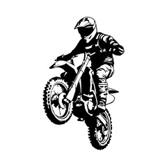 Women Racer Motocross rider on enduro motorcycle, abstract isolated vector silhouette, ink drawing. Motocross rally