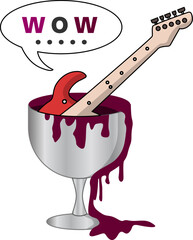 Electric guitar in a wine glass. Illustration of music and lifestyle concepts. Guitar design for a t-shirt