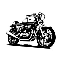 Retro motorcycle, black and white detailed vector illustration isolated without backdrop, chopper., cafeIcon of a stylish vintage motorbike with details for decoration and design without a background	
