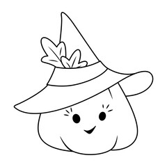 Pumpkin witch coloring page for Halloween cartoon vector illustration