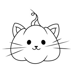 Pumpkin cat for Halloween coloring page cartoon vector illustration