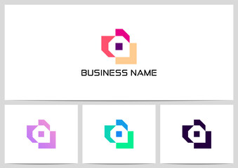 Geometric Shape Formed Negative Space Letter Alphabet Logo Design Logotype Q