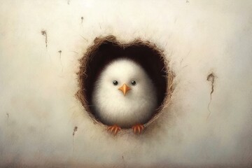 A soft chick with a hole in its heart. Generative AI - obrazy, fototapety, plakaty