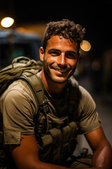 Obraz premium Defiant Resolve: A single Israeli soldier's unyielding spirit during a night operation in Israel 