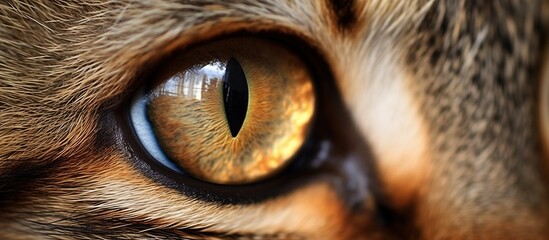 Close-up of a cat's eye. Macro photography of a cat's eye. - obrazy, fototapety, plakaty