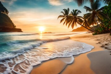 Fototapeta na wymiar Tropical Beach in the summer; idyllic vacation scene
