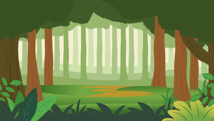 Forest tropical jungle background illustration flat design