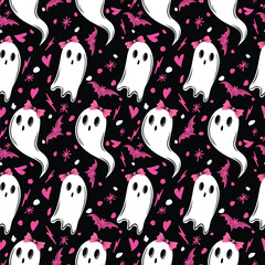 Cute ghosts feminine Halloween pattern - 659306502