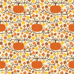 Pumpkin Vines with autumn leaves pattern - 659306506