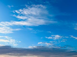 Beautiful sky with clouds. Cirrus clouds in the sky background. Natural backdrop.