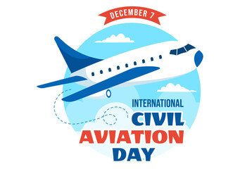 International Civil Aviation Day Vector Illustration on 7 December with Plane and Sky Blue View for Appreciate in Flat Cartoon Background Design