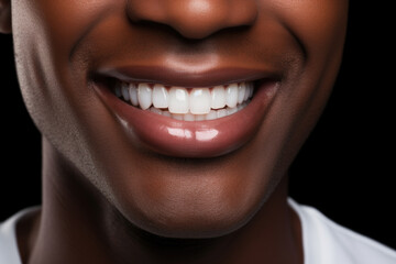 Naklejka premium Close up of beautiful smiling black man with white perfect teeth