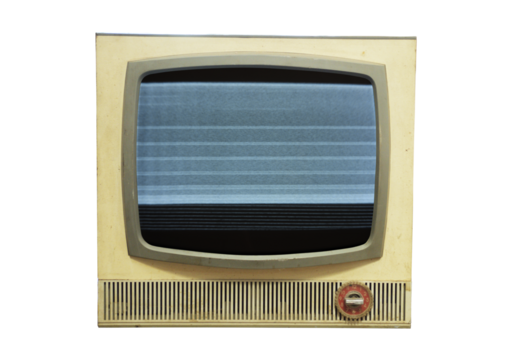 Old TV with noise on the screen isolated on a white background. Retro technology concept.
