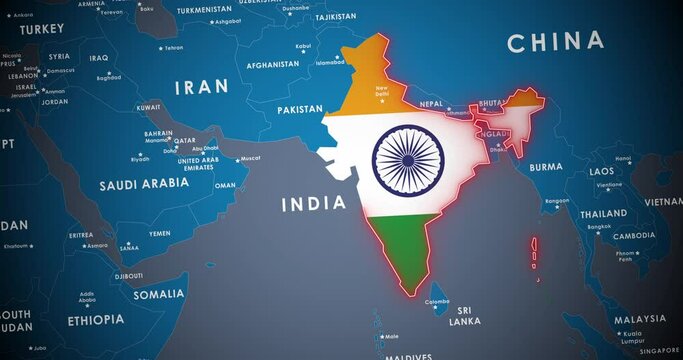 Animation of border India on map.