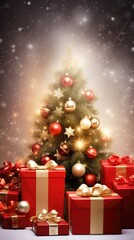 Fototapeta na wymiar Festive decoration and gift boxes and Christmas background , ai generated