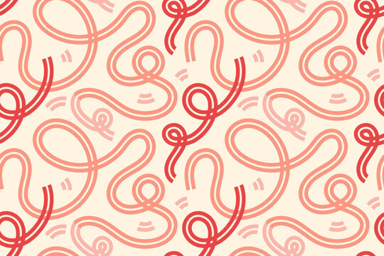 Naive cute squiggle seamless pattern. Creative pink and red abstract doodle style drawing print for children. trendy design with basic shapes. Creative minimalist style art collection of scribbles